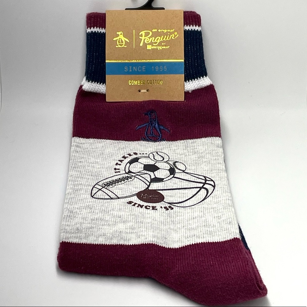 Original Penguin Men’s Casual Dress Socks Combed Cotton Blend Burgundy NWT New